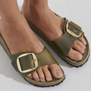 Birkenstock Olive Green Sandals with Gold Buckle